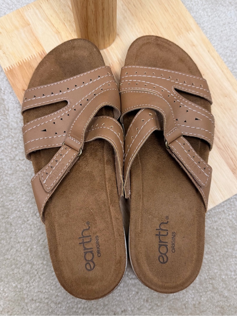 Earth Origins Light Brown Perforated Slide Sandals - Picture 2 of 5